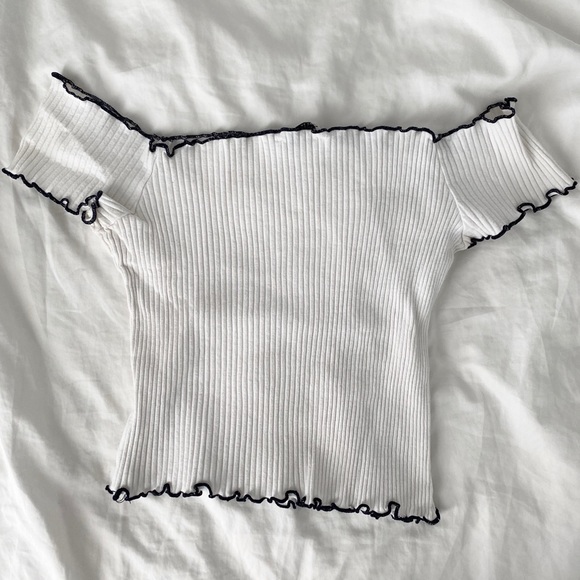 Zara Trafaluc White Ribbed Off Shoulder Top - Picture 3 of 5